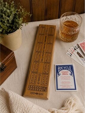 Vintage Bicycle Wooden Cribbage Board Game 3 Track Folding Travel Board Complete